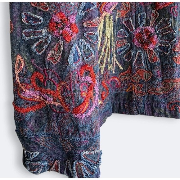 Chico's Denim Embroidered Boho Jacket Wearable Art Beaded Size XL /16 Maximalist - Picture 3 of 13